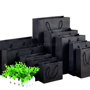 50PCS 250grams Black Cardboard Paper Gift Bag with String for Shopping Clothing Custom Logo Printed accept F2122
